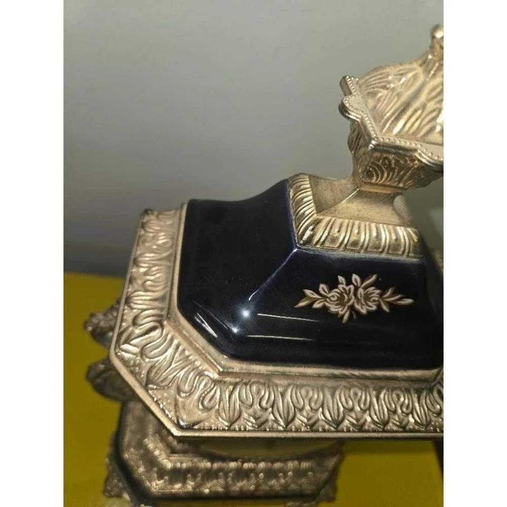 Vintage Cobalt Blue Porcelain Mantel Clock Gold Gilt French Louis XV style clock